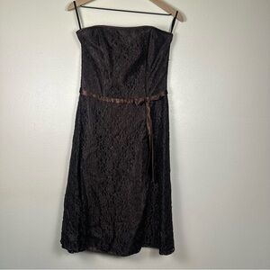 SCOTT MCCLINTOCK Size 10 Romantic Old Money Brown Lace Bow Strapless Mini Dress